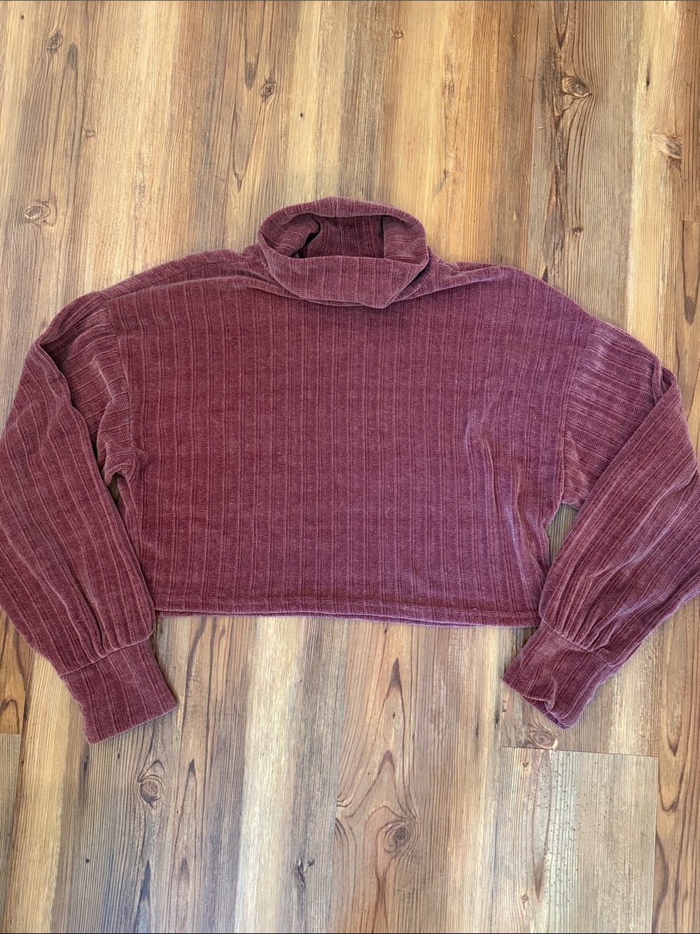 Altar'd State Cropped Ribbed Turtleneck Sweater - Wine/Burgundy